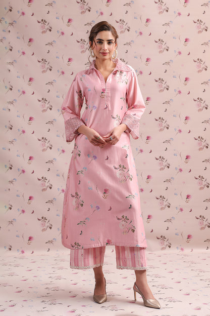 Noor Light Pink Collar Kurta Set