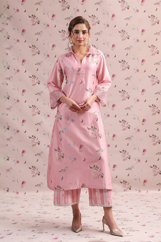 Noor Light Pink Collar Kurta Set