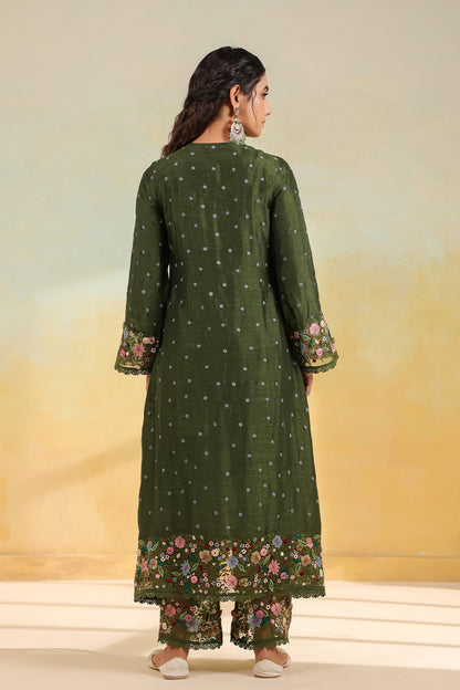Olive Green Orchid Long Kurta
