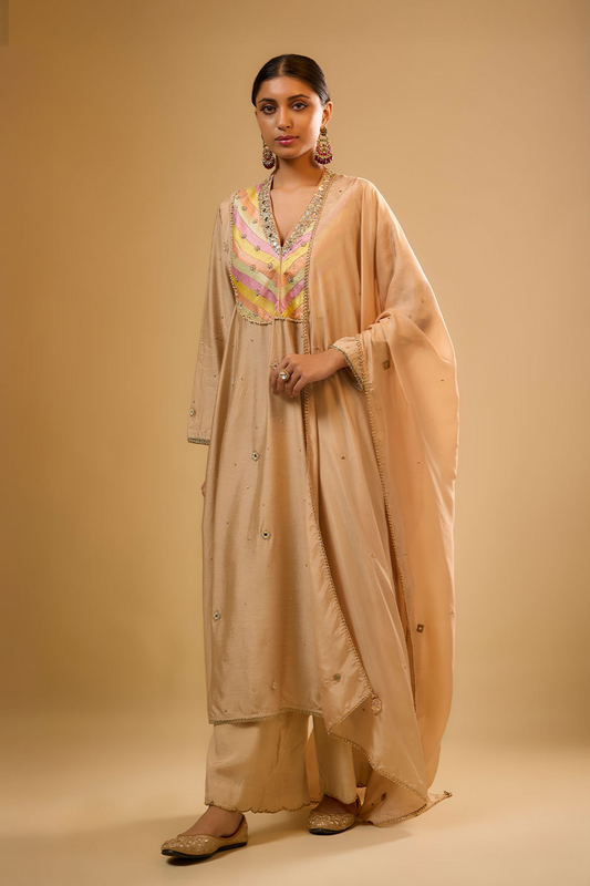 Nazakat Ivory Stripe Yoke Kurta Set