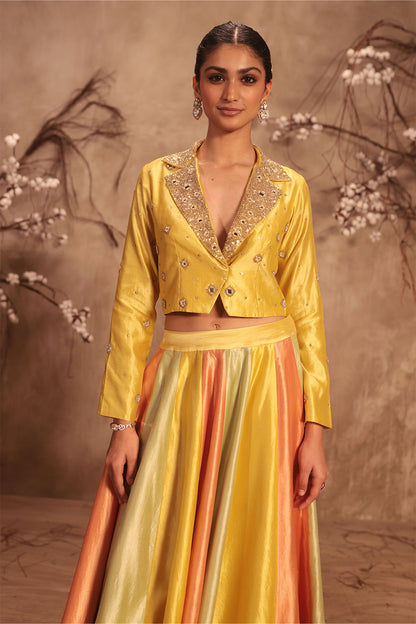 Nazakat Multicolor Yellow Jacket Style Lehenga Set