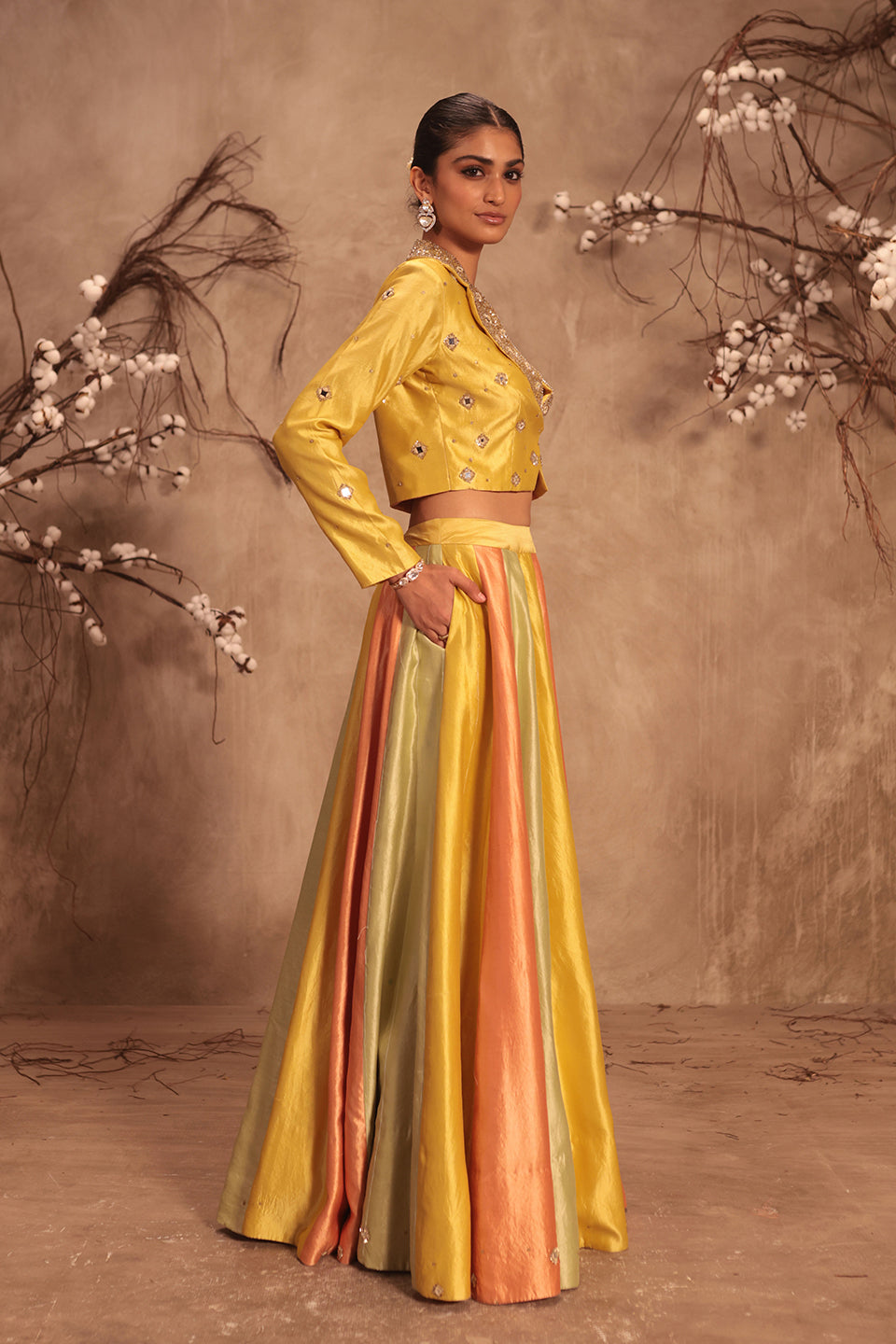 Nazakat Multicolor Yellow Jacket Style Lehenga Set