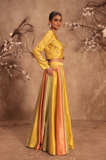 Nazakat Multicolor Yellow Jacket Style Lehenga Set