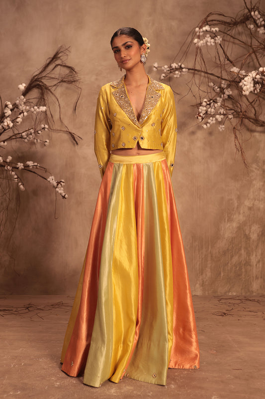 Nazakat Multicolor Yellow Jacket Style Lehenga Set