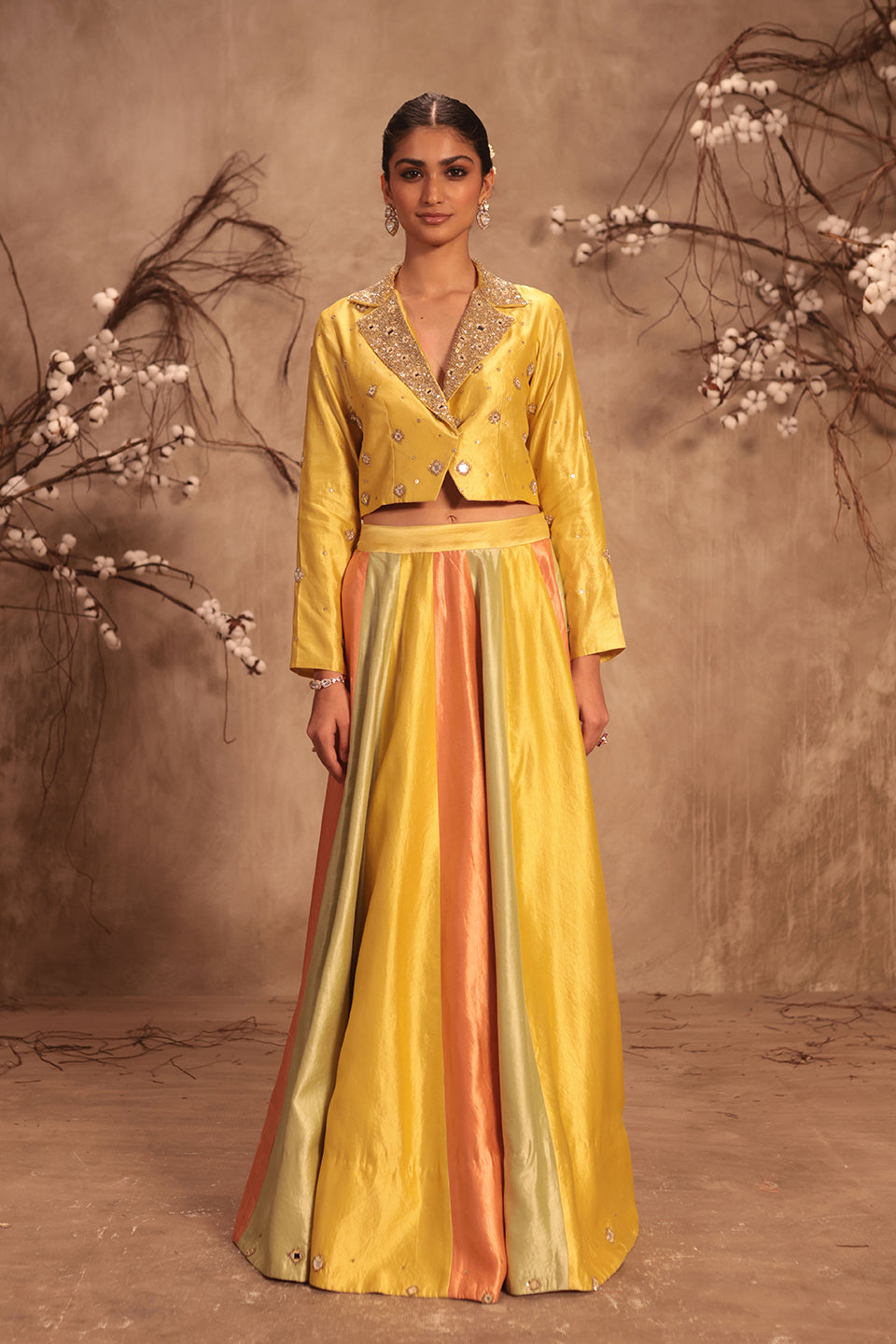 Nazakat Multicolor Yellow Jacket Style Lehenga Set