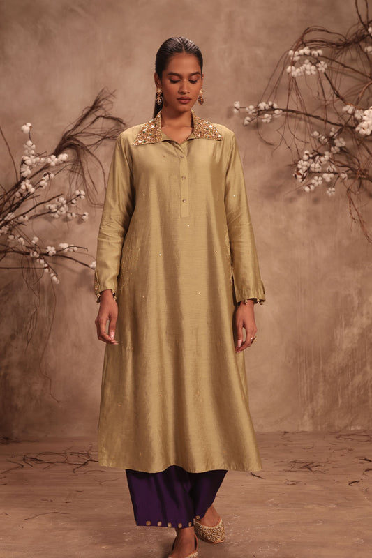 Nazakat Light Green Collar Kurta Set