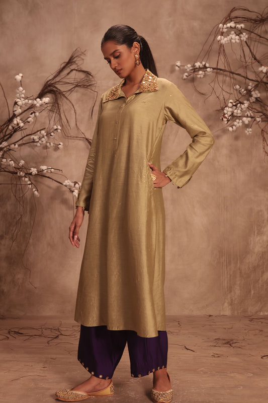 Nazakat Light Green Collar Kurta Set