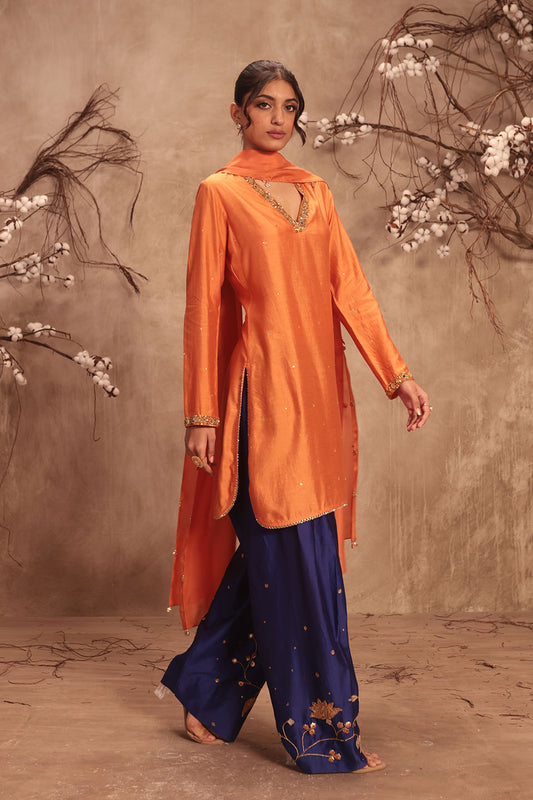 Nazakat Orange Jaal Kurta Set