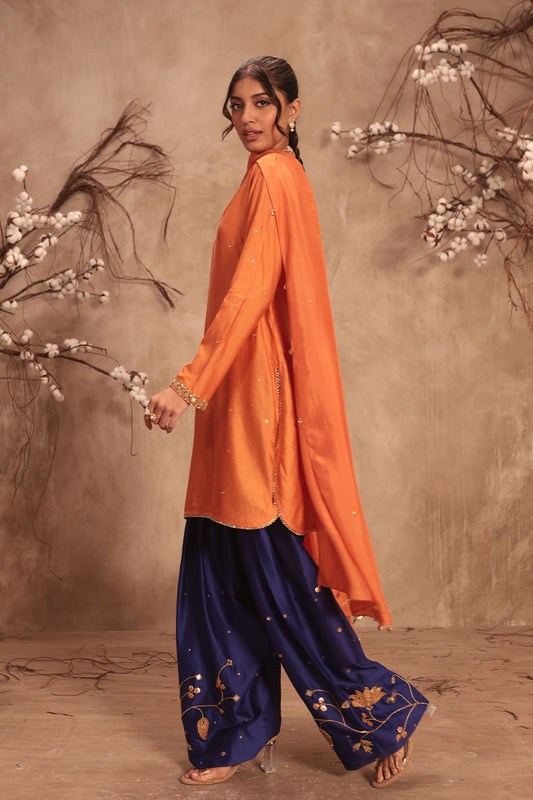 Nazakat Orange Jaal Kurta Set