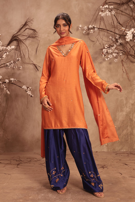 Nazakat Orange Jaal Kurta Set