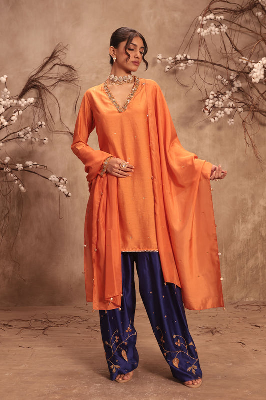 Nazakat Orange Jaal Kurta Set