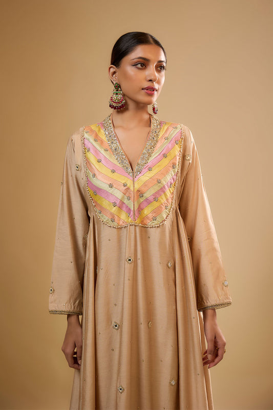 Nazakat Ivory Stripe Yoke Kurta Set