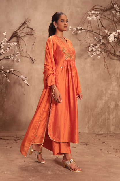Nazakat Orange Frockstyle Kurta Set