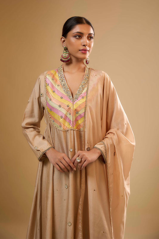 Nazakat Ivory Stripe Yoke Kurta Set