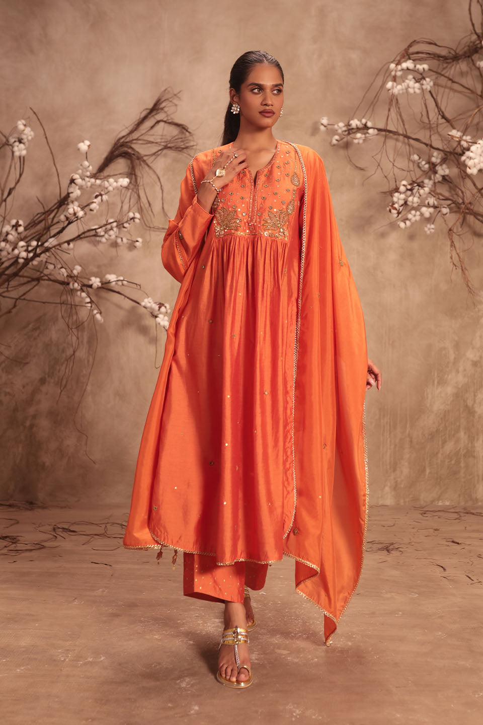 Nazakat Orange Frockstyle Kurta Set