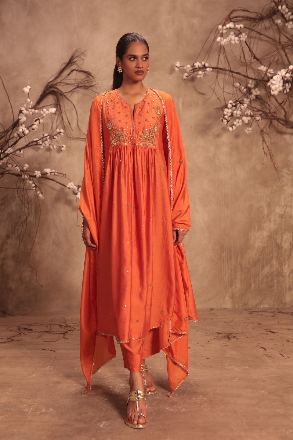 Nazakat Orange Frockstyle Kurta Set