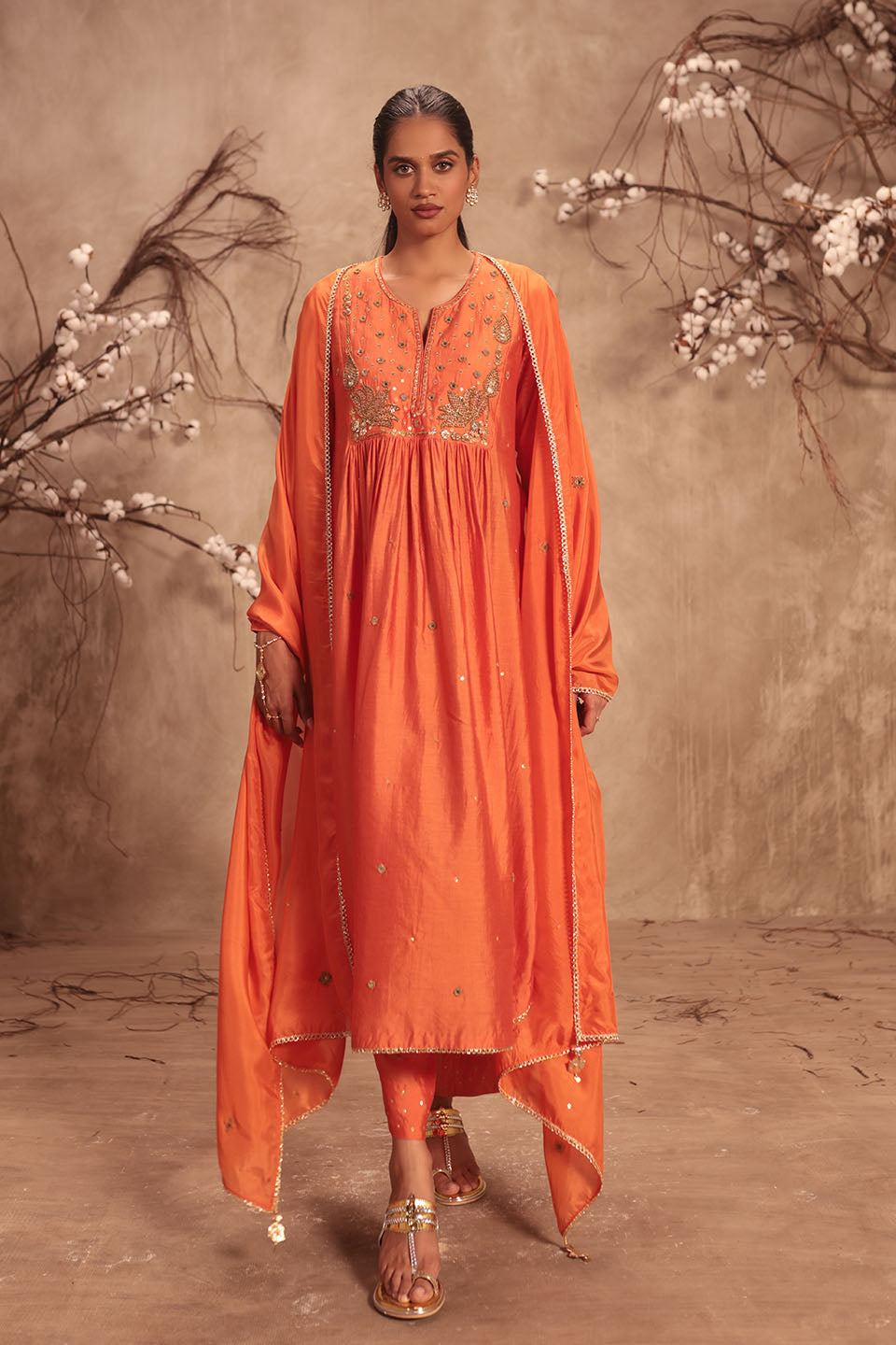 Nazakat Orange Frockstyle Kurta Set