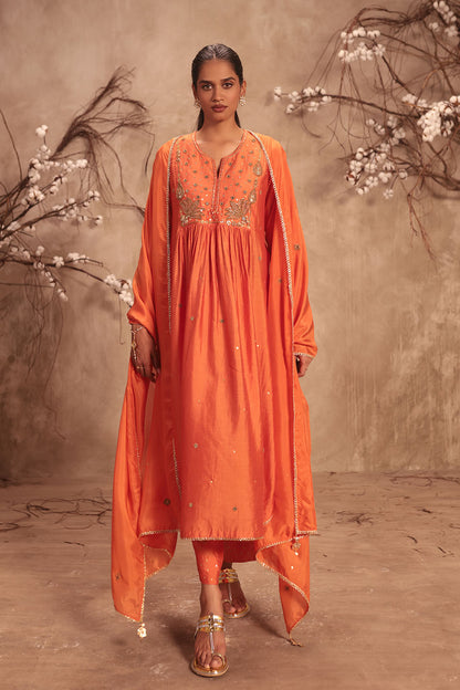 Nazakat Orange Frockstyle Kurta Set