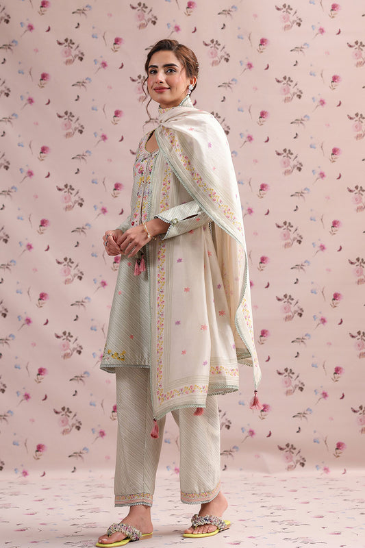 Noor Sage Green Striped Straight Kurti Set