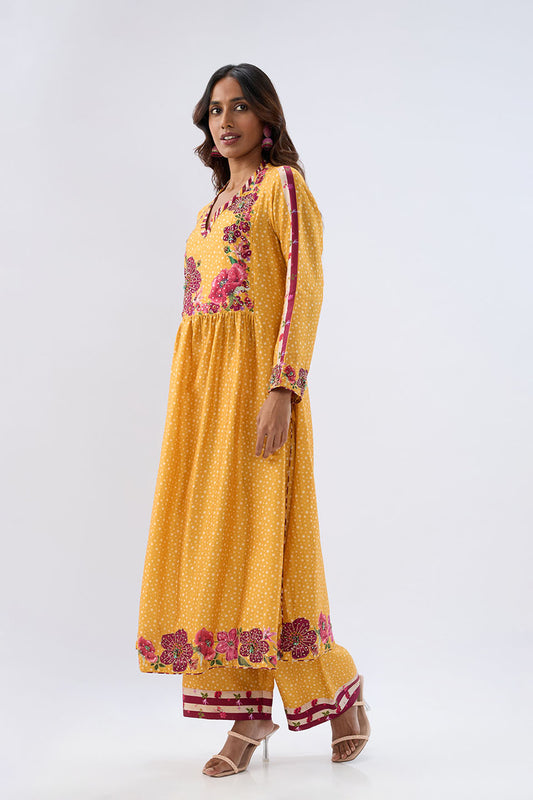 Blossom Yellow Gathered Yoke Kurta Set