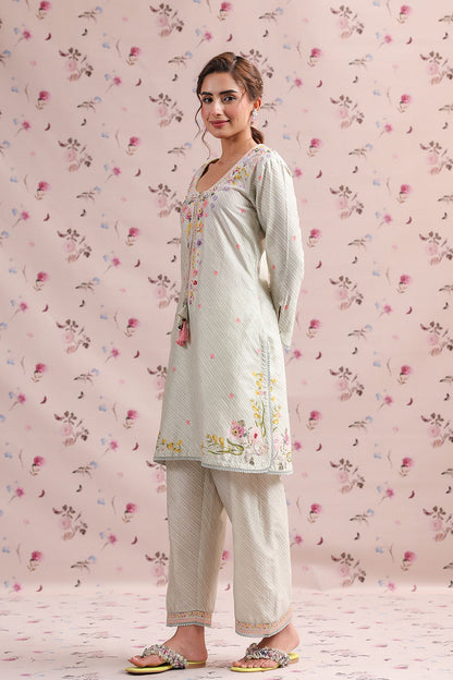 Noor Sage Green Striped Straight Kurti Set