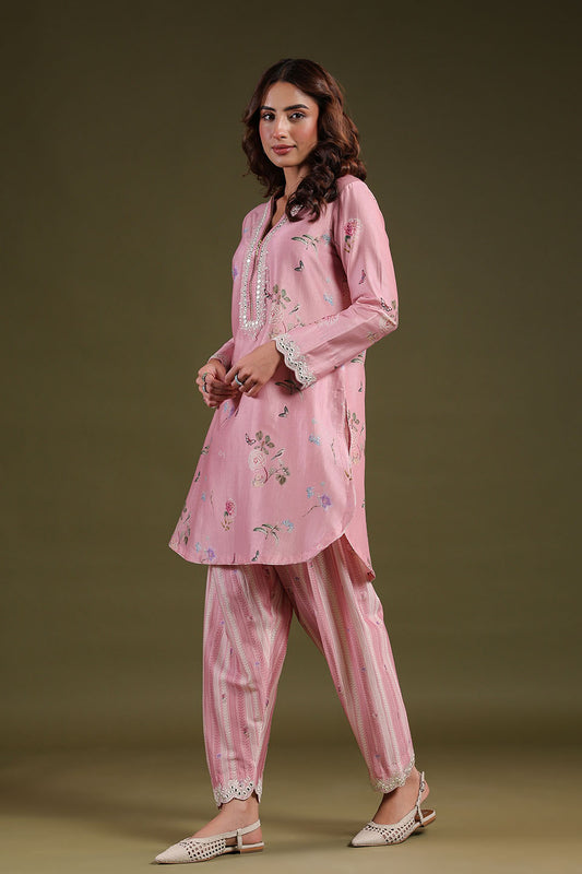 Noor Light Pink Zipper Kurti Set