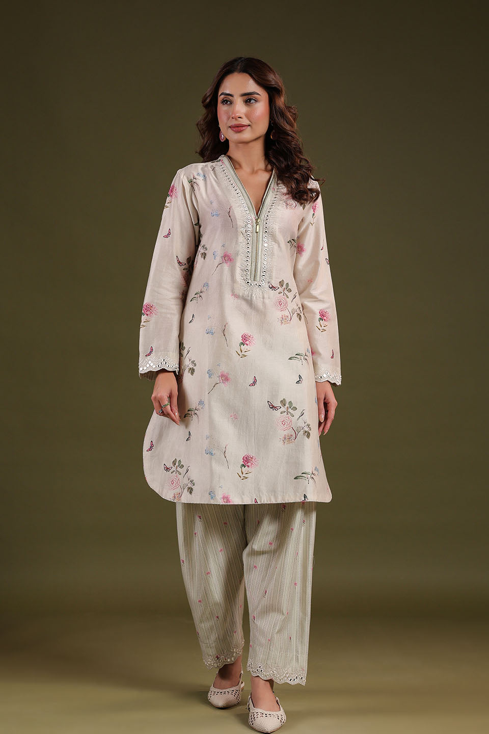 Noor Ivory Zipper Kurta Set