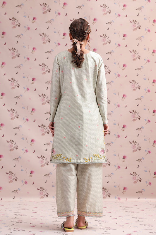 Noor Sage Green Striped Straight Kurti Set