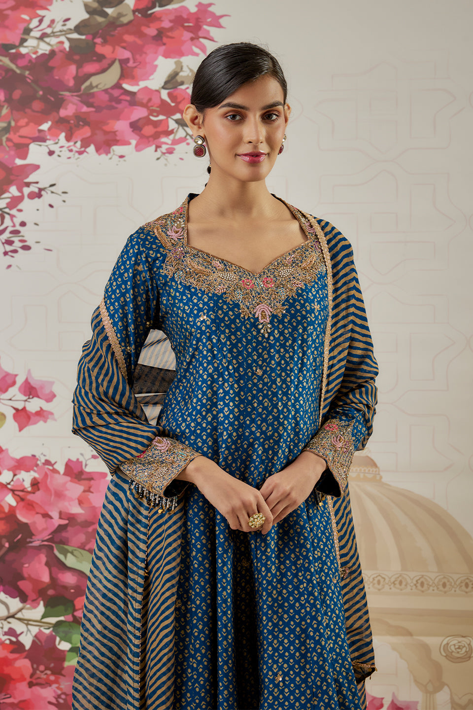 Riwayat Indigo Printed kalidar set