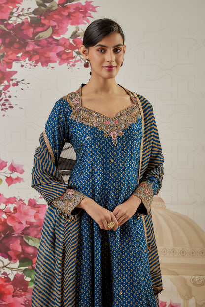 Riwayat Indigo Printed kalidar set