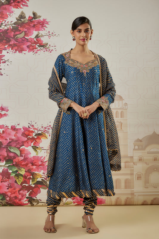 Riwayat Indigo Printed kalidar set