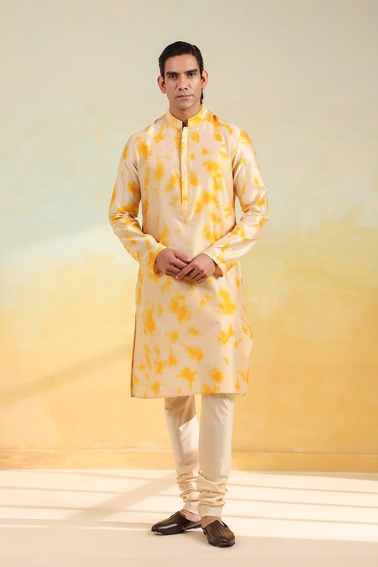 Yellow Shibori Quilted Bandi Kurta Set