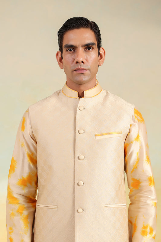 Yellow Shibori Quilted Bandi Kurta Set