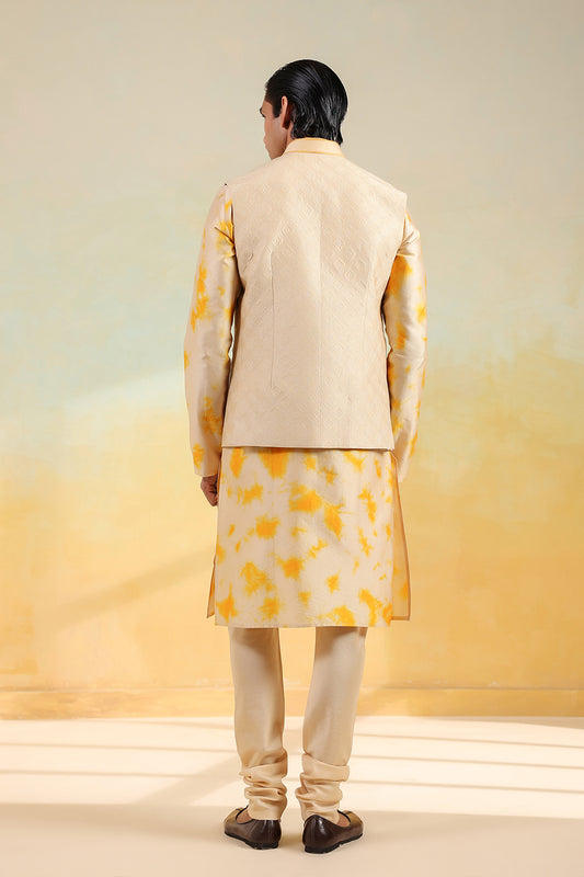 Yellow Shibori Quilted Bandi Kurta Set