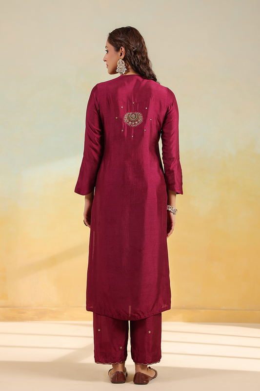 Wine Zardozi Kurta Set