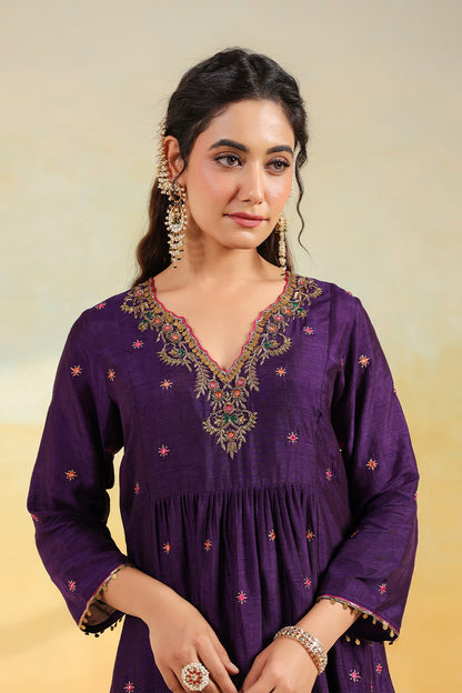 Purple Multicolor Zardozi Frockstyle