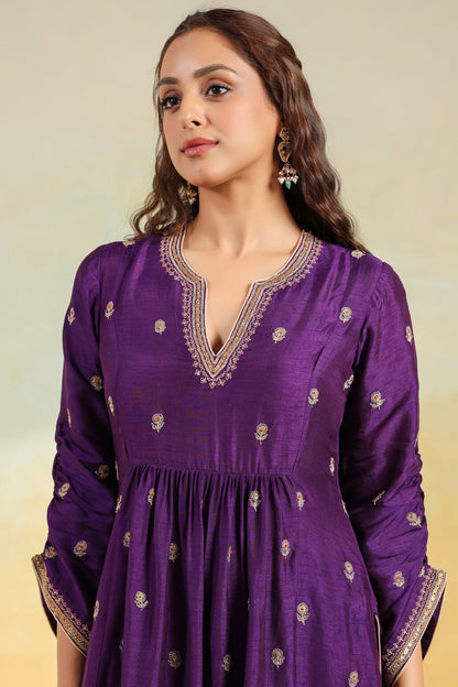 Purple Multi Zardozi Buti Frockstyle Kurta Set