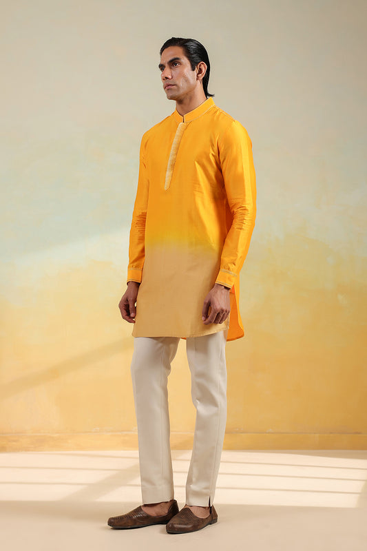 Yellow Ombre Silk Kurta