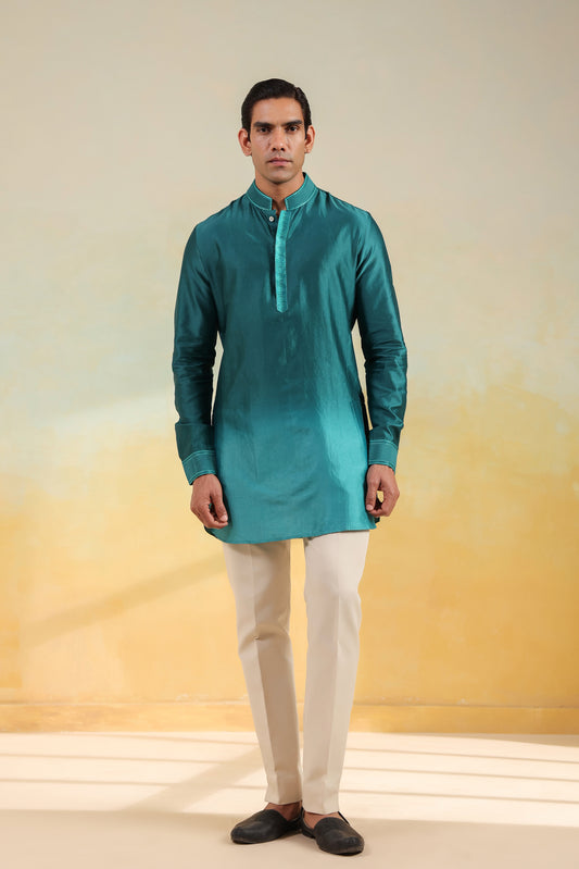 Teal Blue Ombre Bandi Kurta Set
