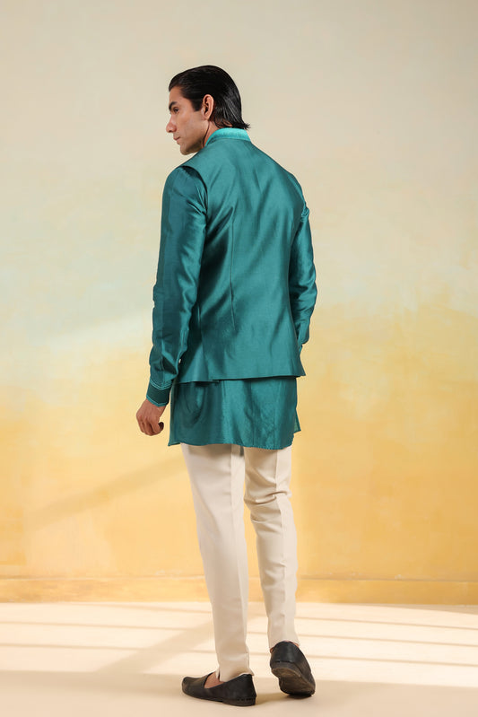 Teal Blue Ombre Bandi Kurta Set