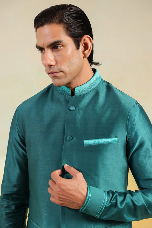 Teal Blue Ombre Bandi Kurta Set