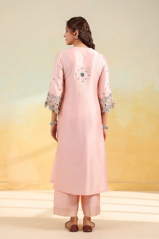 Light Pink Rose Cut Scallop Kurta Set