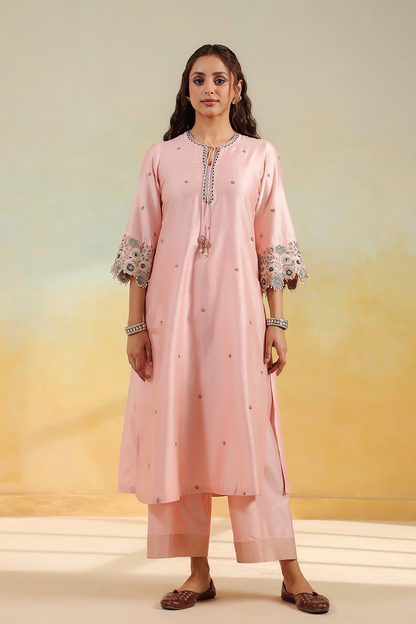 Light Pink Rose Cut Scallop Kurta Set