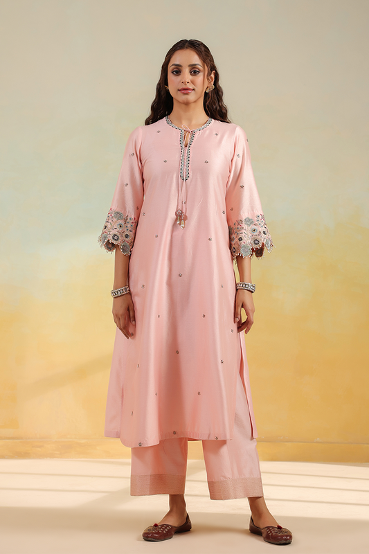 Light Pink Rose Cut Scallop Kurta Set