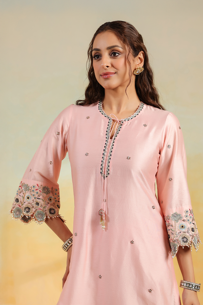 Light Pink Rose Cut Scallop Kurta Set