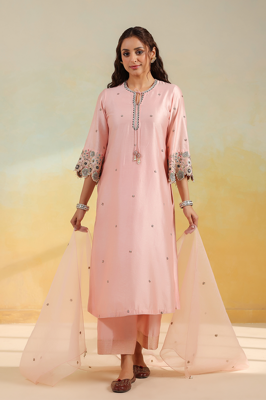 Light Pink Rose Cut Scallop Kurta Set