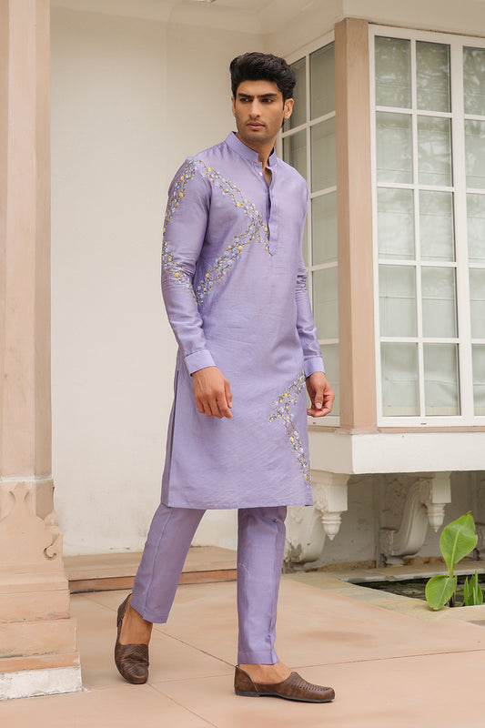Gulzar Lilac Abstract Embroidered Kurta Set