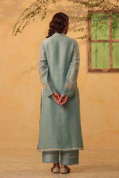 Vaayu Light Blue Collar Kurta Set