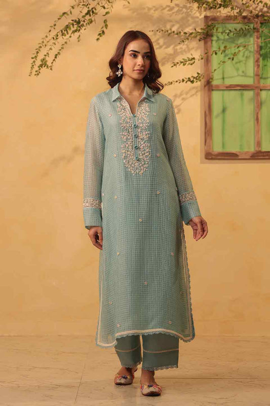 Vaayu Light Blue Collar Kurta Set