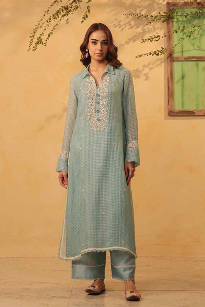 Vaayu Light Blue Collar Kurta Set